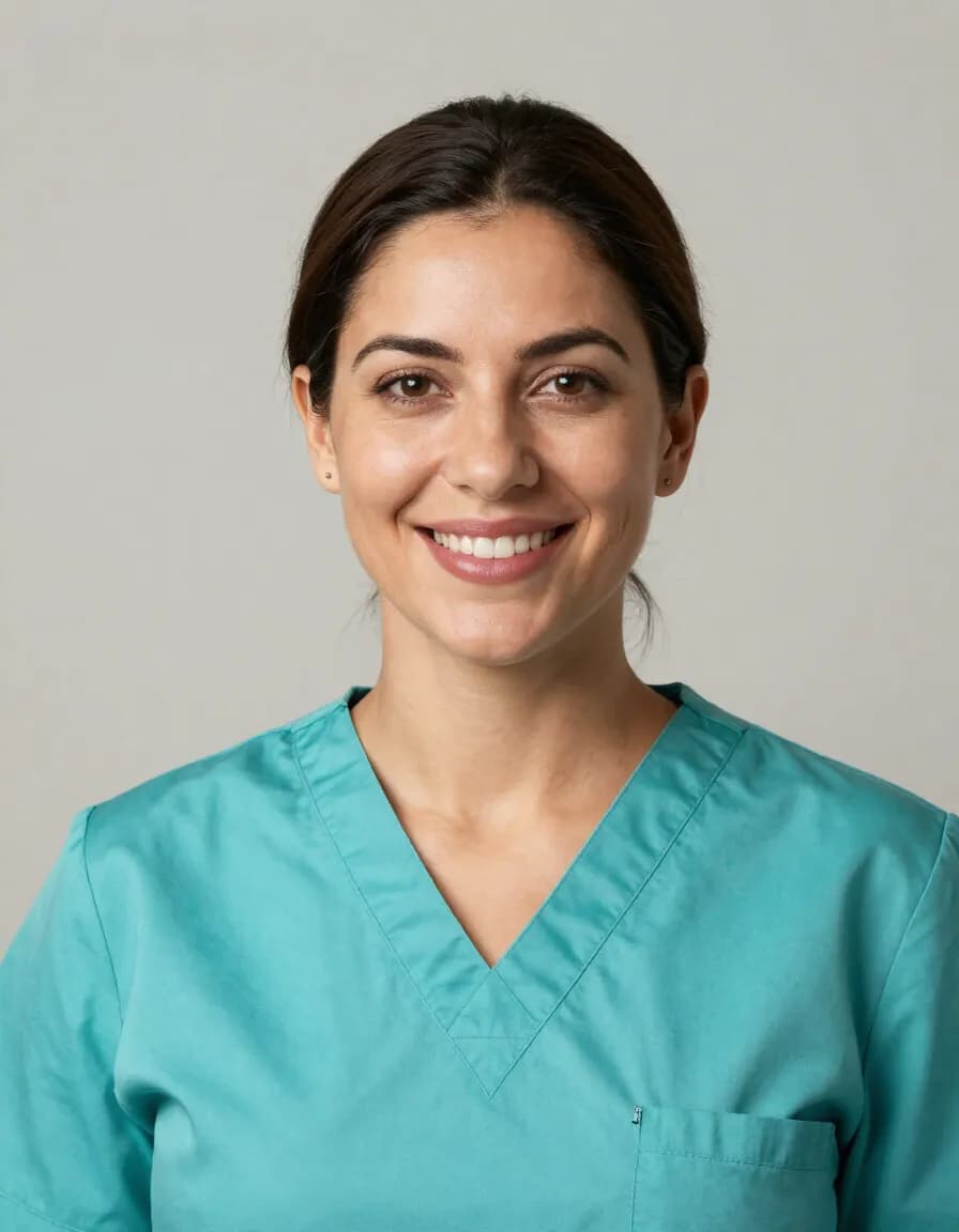 Dr. Lucía Ferrer in turquoise scrubs